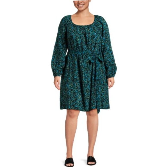 Terra & Sky Women's Plus Size Shirred Mini Dress, Small Disty/Black Soot - Picture 2 of 4